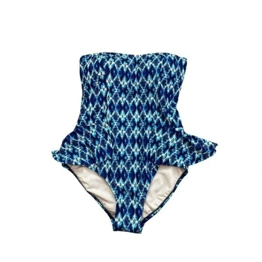 Jessica Simpson One Piece Sz M Navy Blue Multi‎ Swimsuit Bandeau Swim